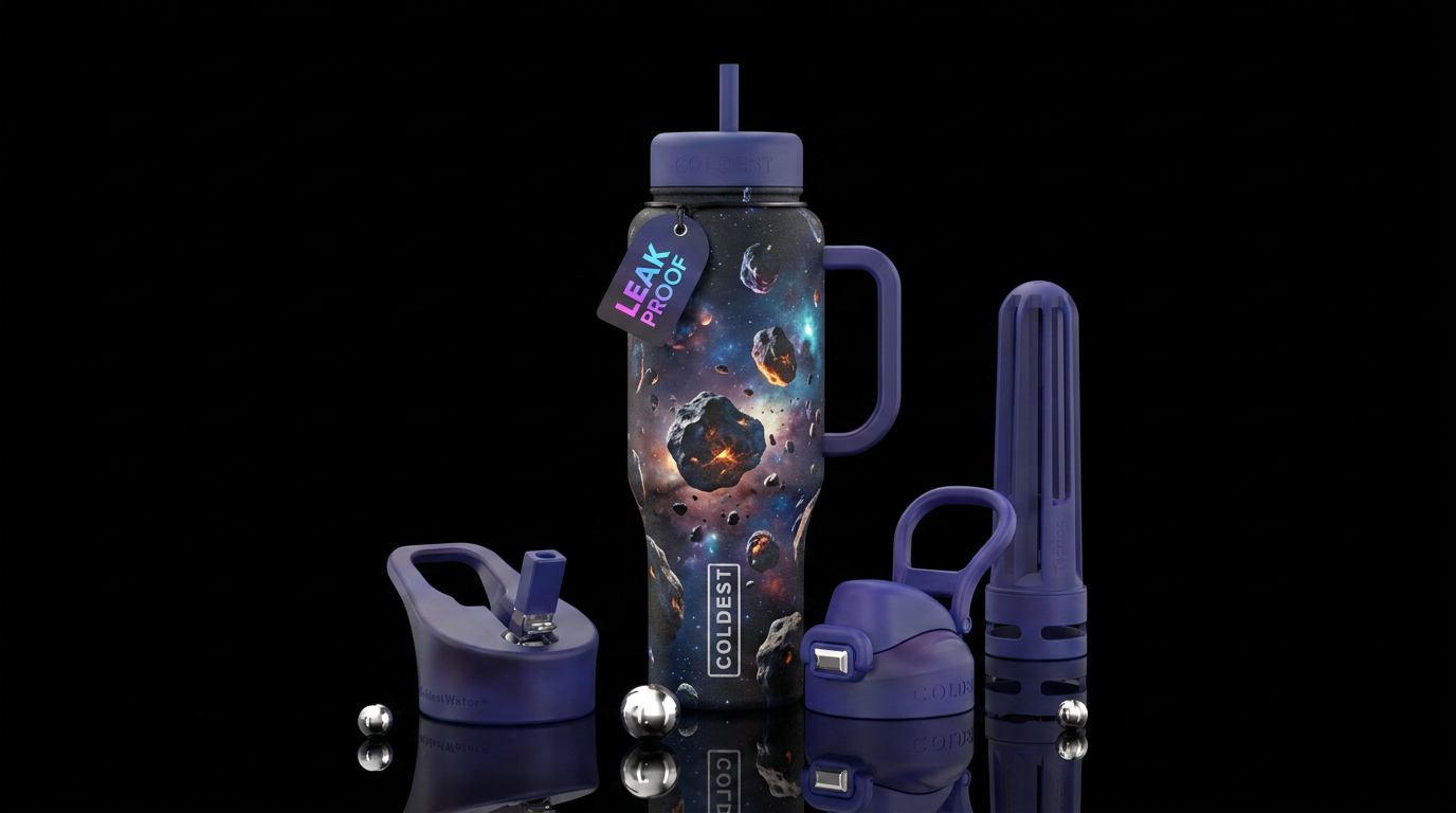Asteroid field water bottle design
