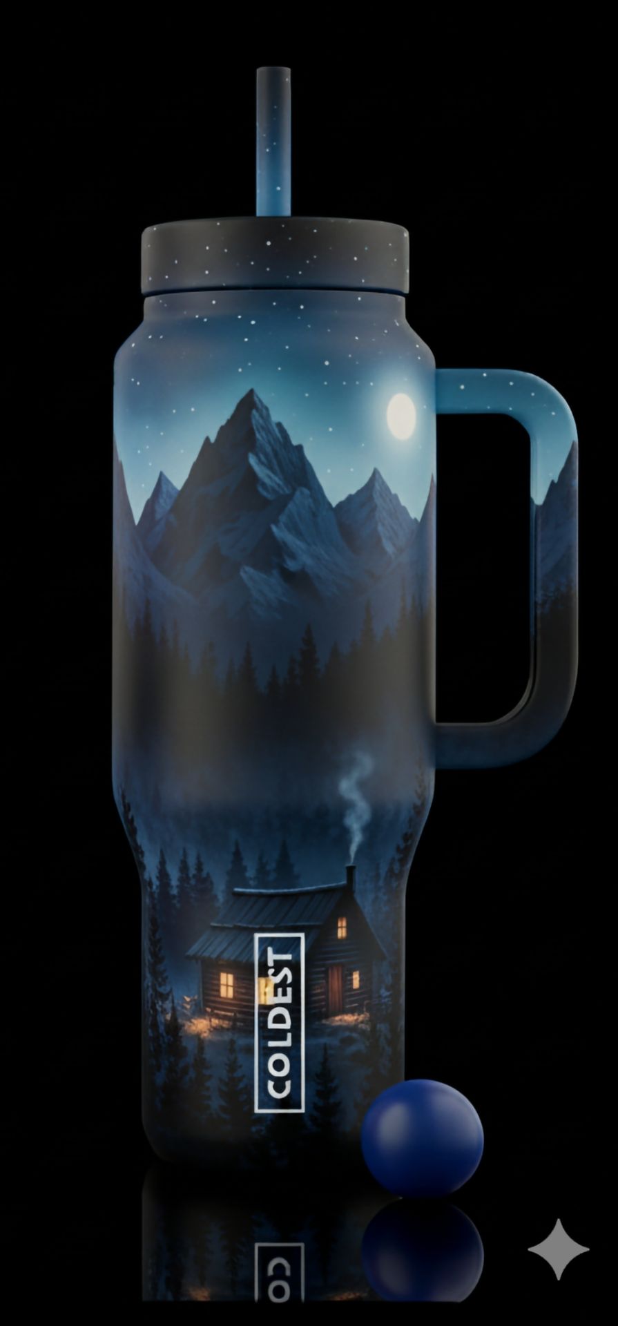 Cabin in the Mountains during Evening Dusk water bottle design