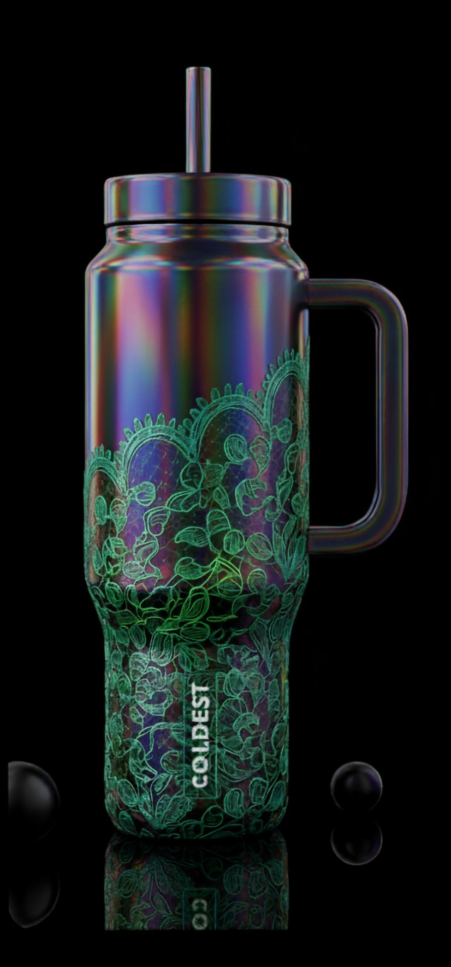 Green Lace Iridescent water bottle design