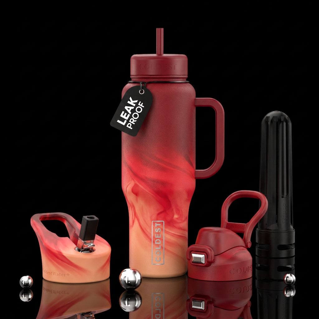 Sweet peach and red ombre swirls water bottle design