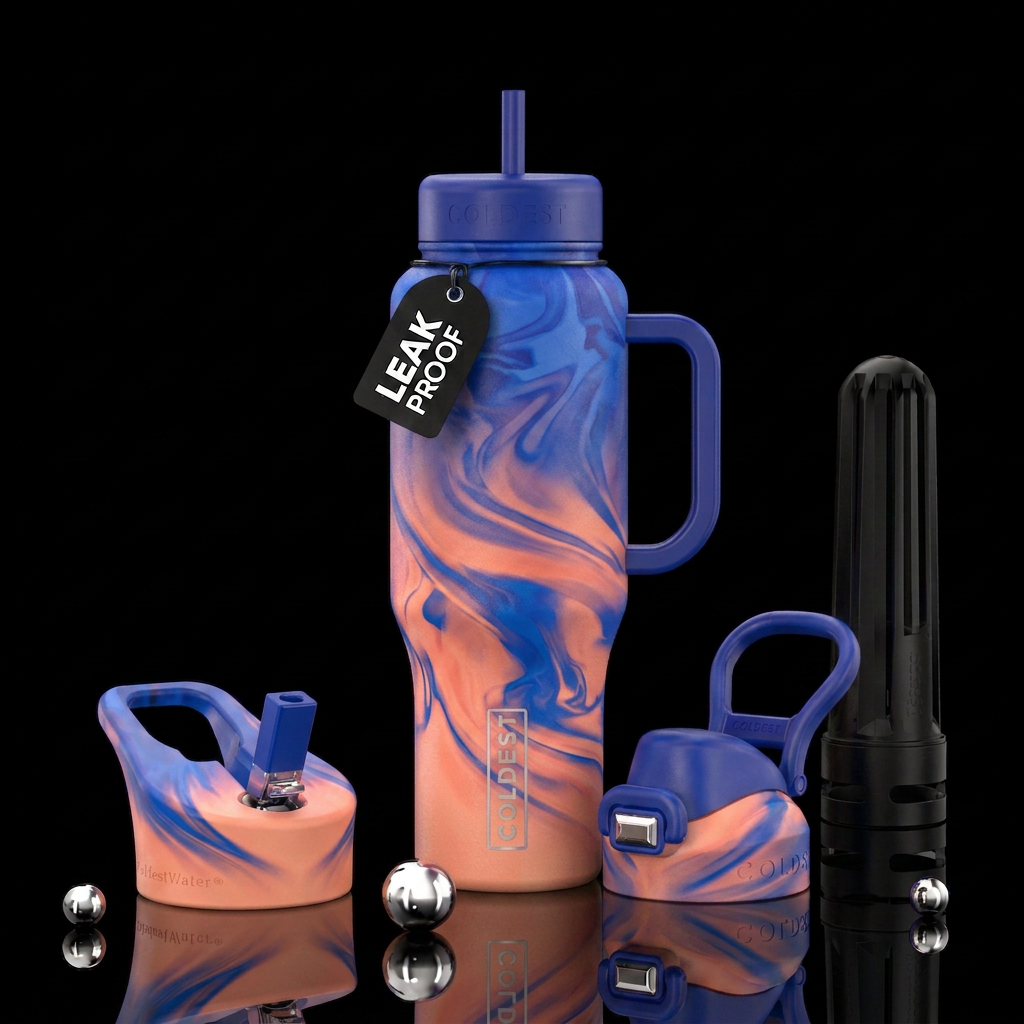 Sweet peach and blue ombre swirls water bottle design