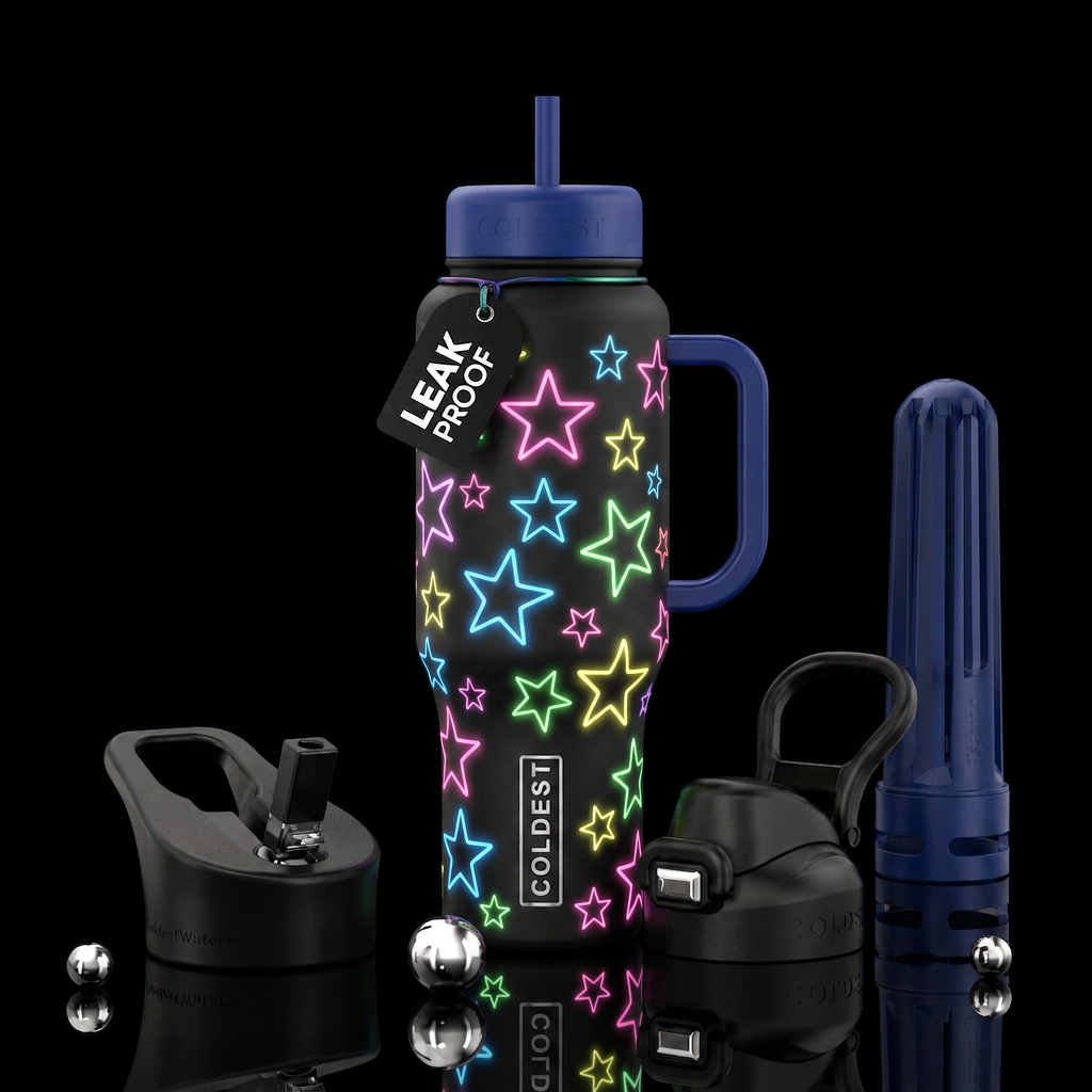 neon vintage stars water bottle design