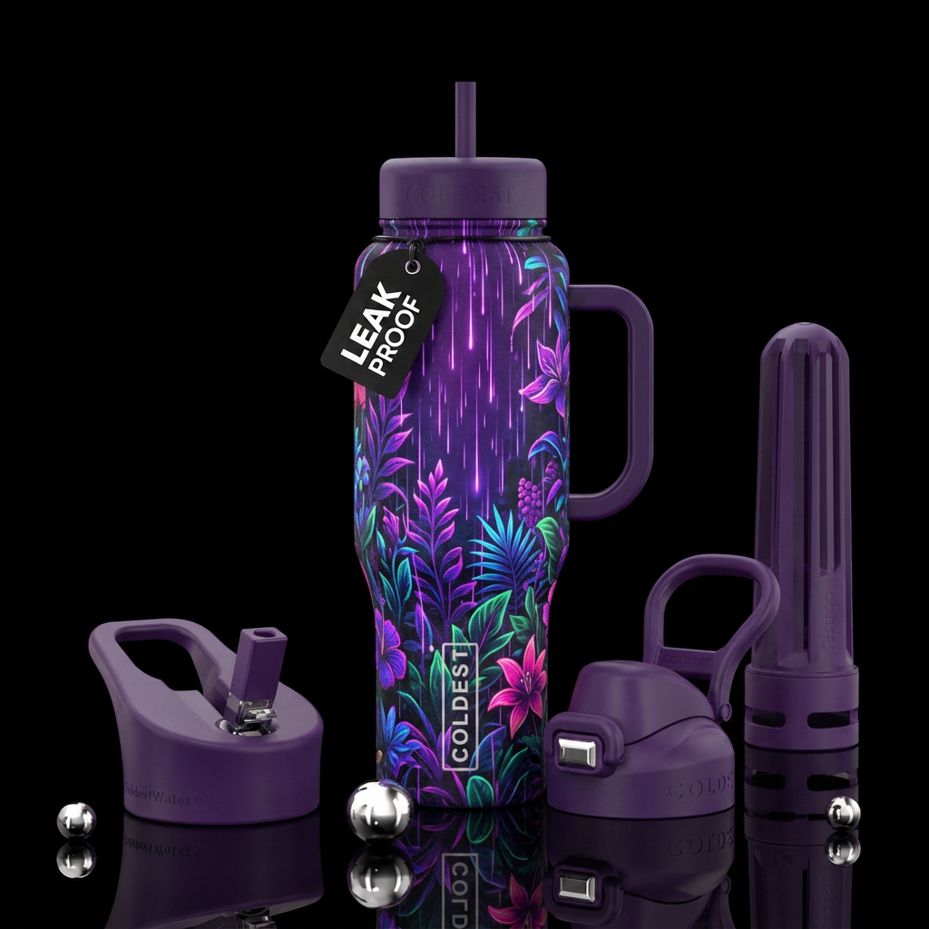 Garden of neon life with purple rain water bottle design