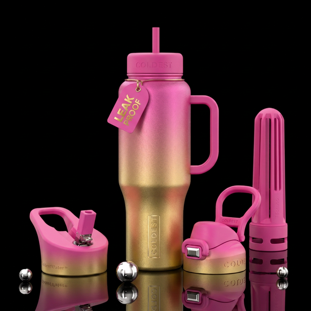 Gold and pink ombre water bottle design