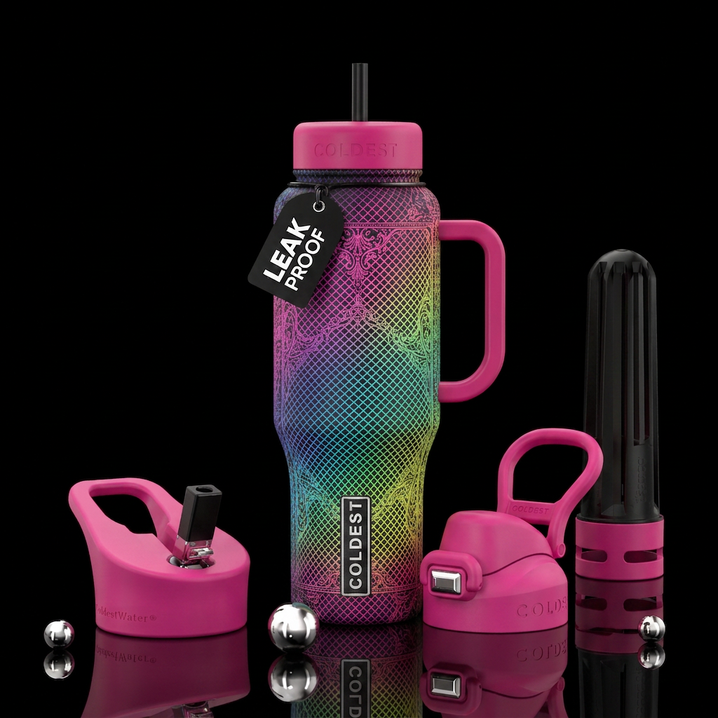 neon and black cross hatch ombre, vintage, victori... water bottle design