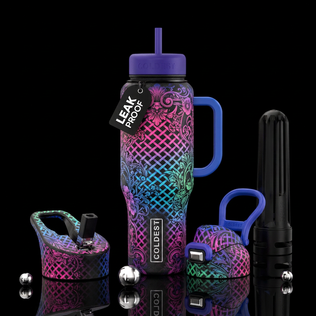 neon and black cross hatch ombre, vintage, victori... water bottle design