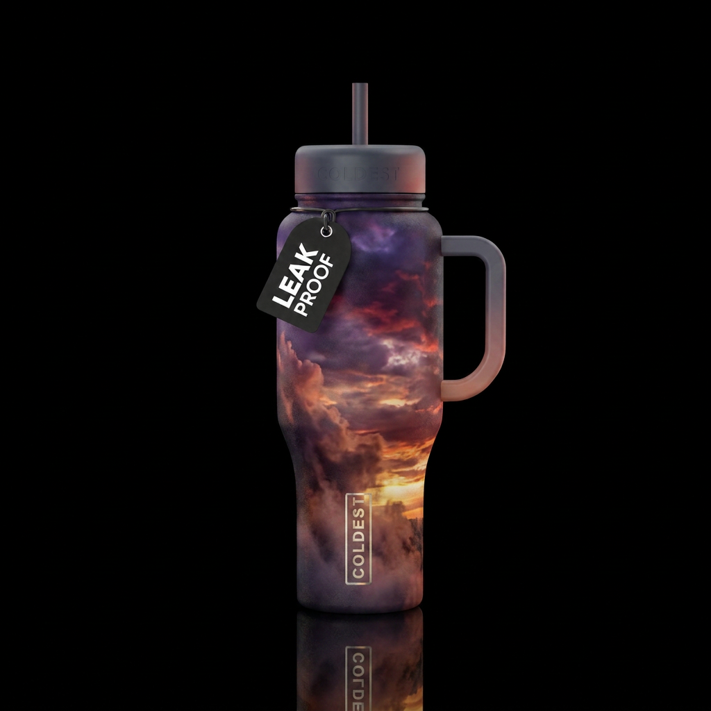 dark mood, sunset, smoke water bottle design