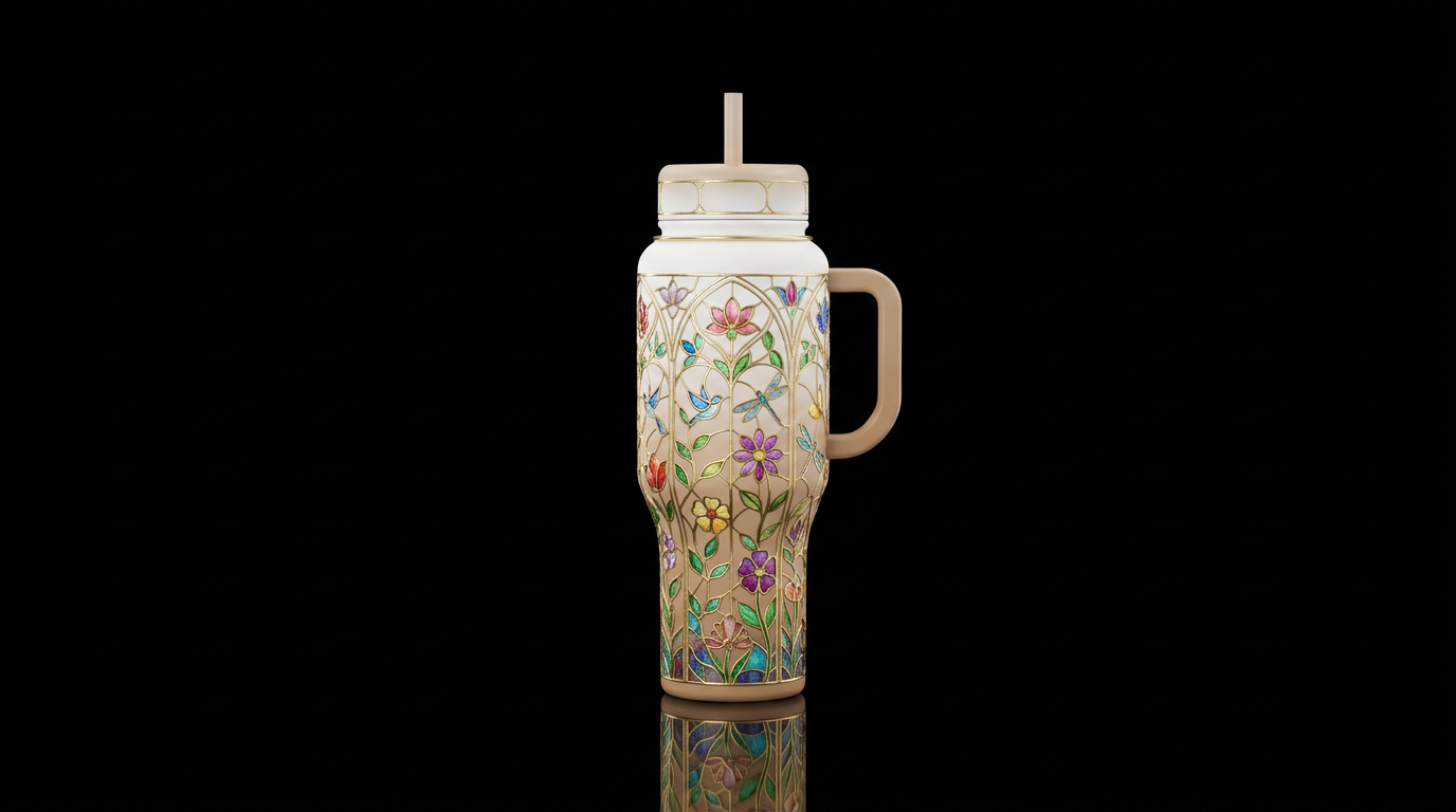 White and tan ombre with gold dreamy stained glass... water bottle design