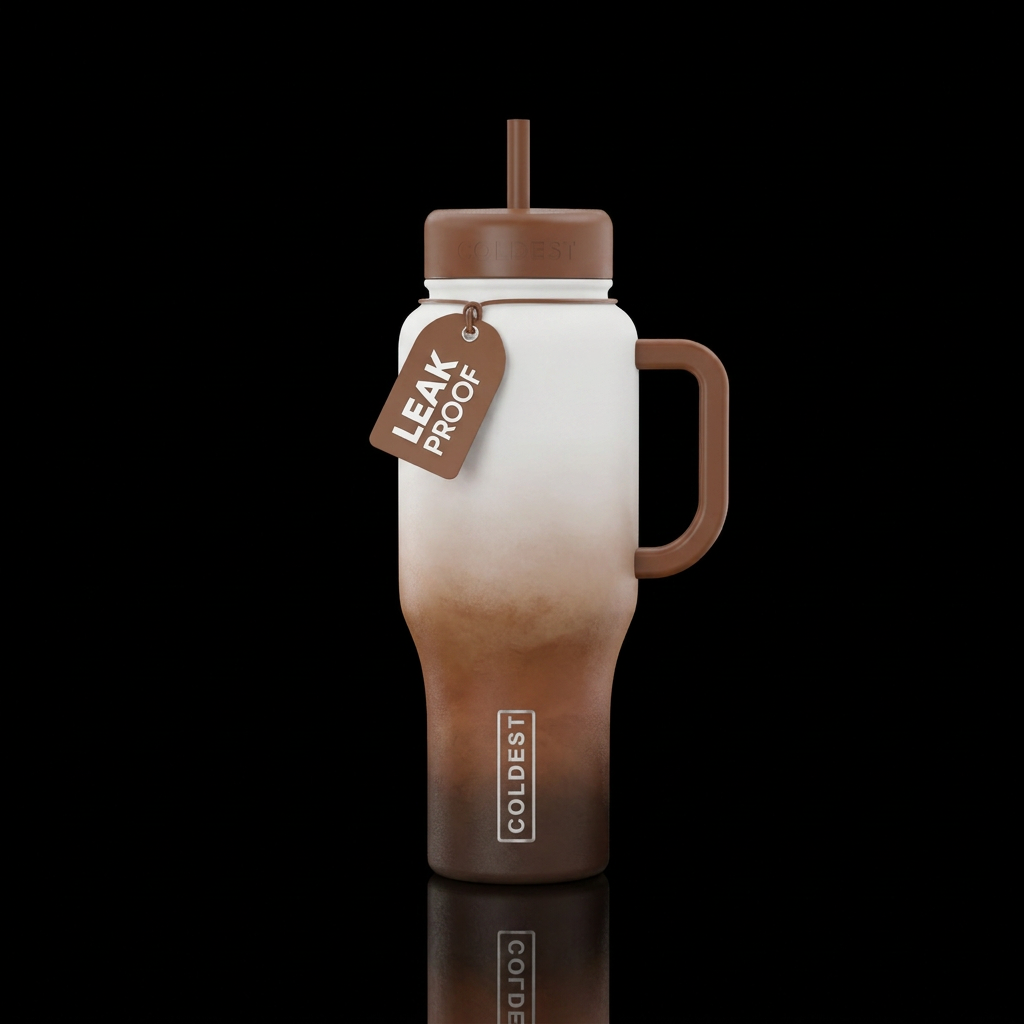White with brown earth tones of an ombre water bottle design