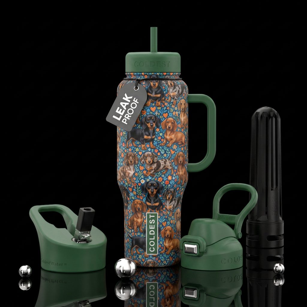Lots of Dachshund puppies water bottle design