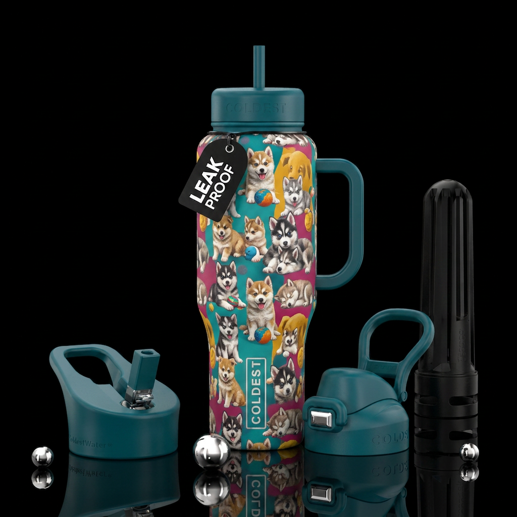 Little pomsky puppies cuteness overload water bottle design