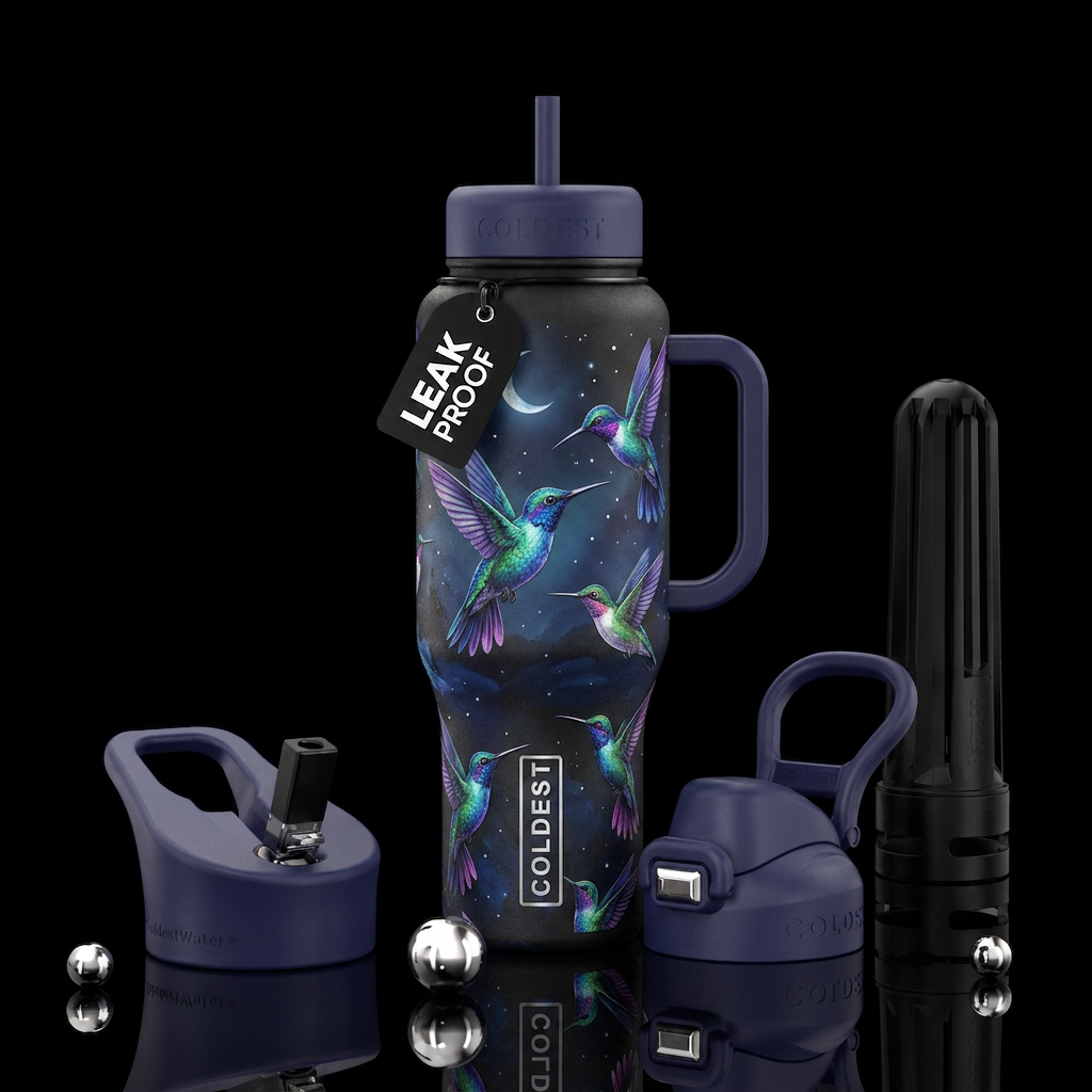 Moonlight hummingbirds water bottle design
