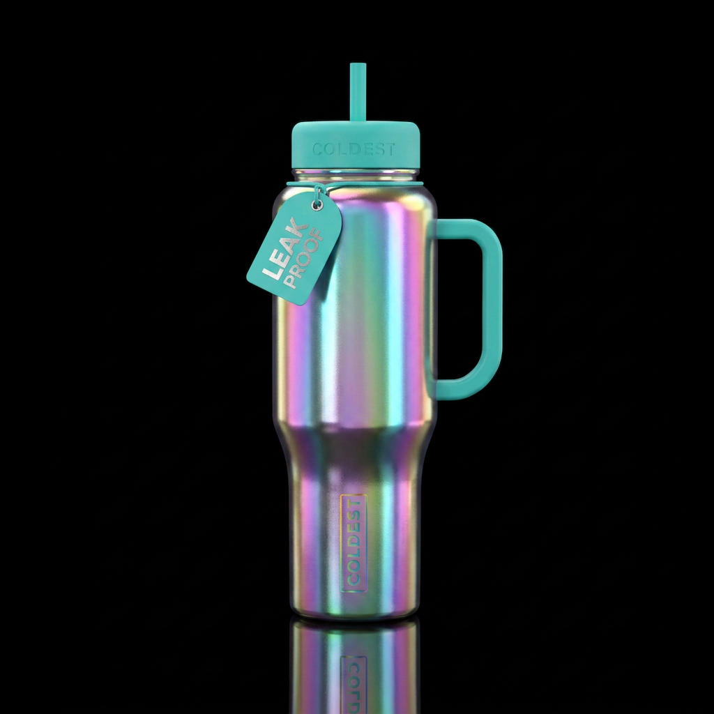 Moonlight metallic rainbow water bottle design