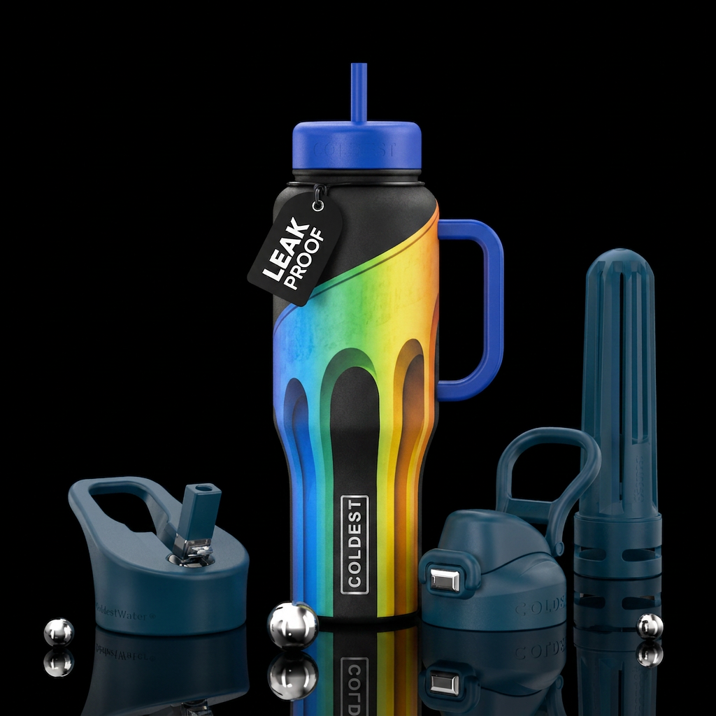 Beach architecture rainbow water bottle design
