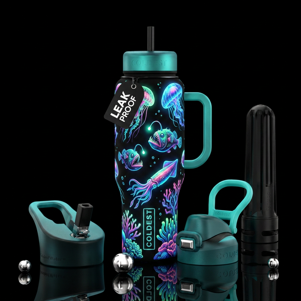Super,Glowie, sea creatures water bottle design