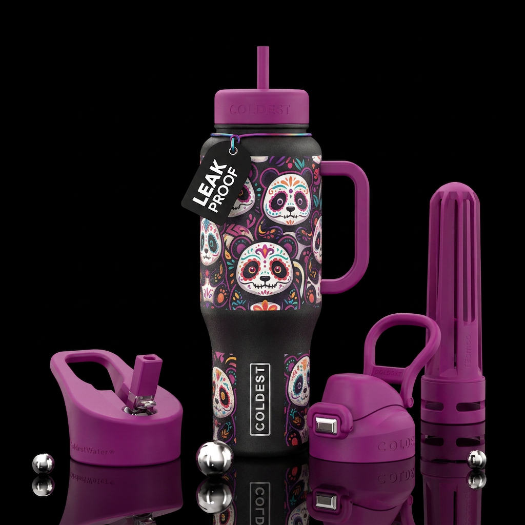 Skull panda water bottle design