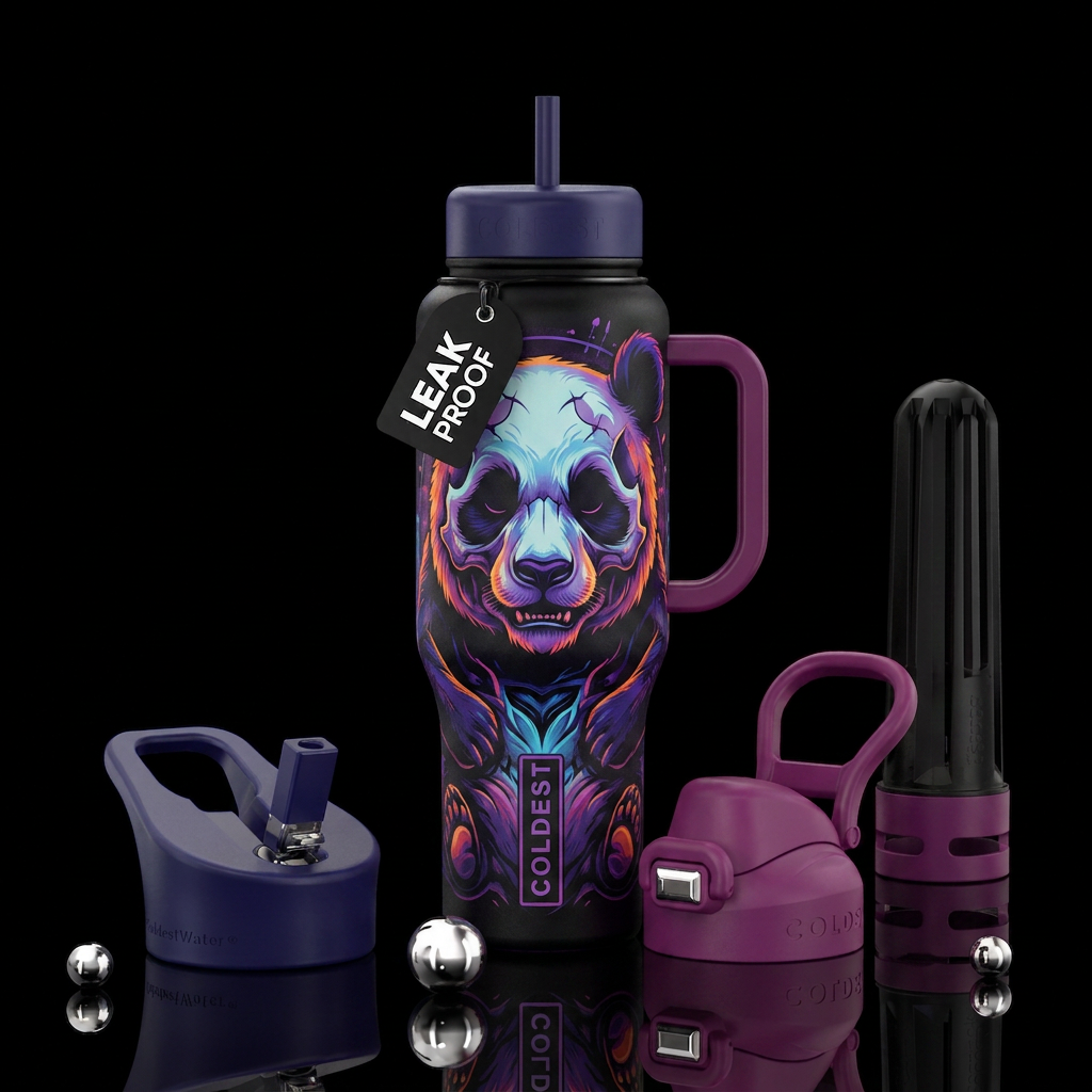 Skull panda water bottle design