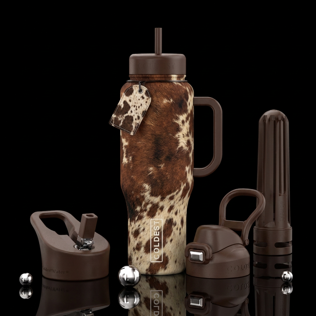 Brownie cowhide baby cow water bottle design