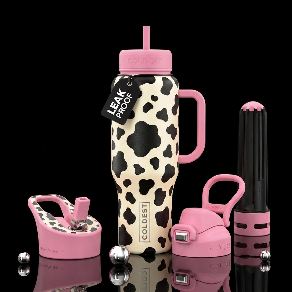 baby cow print water bottle design