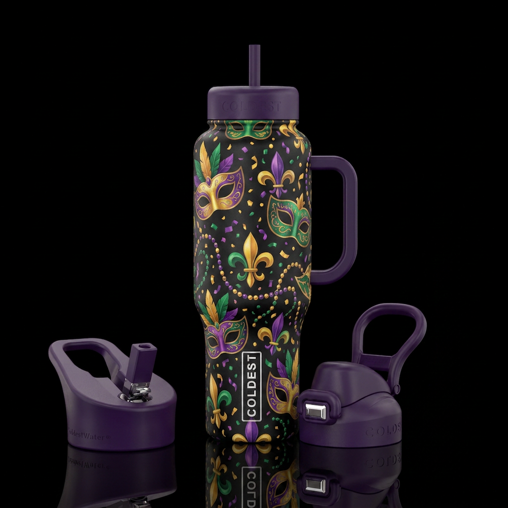Mardi gras water bottle design