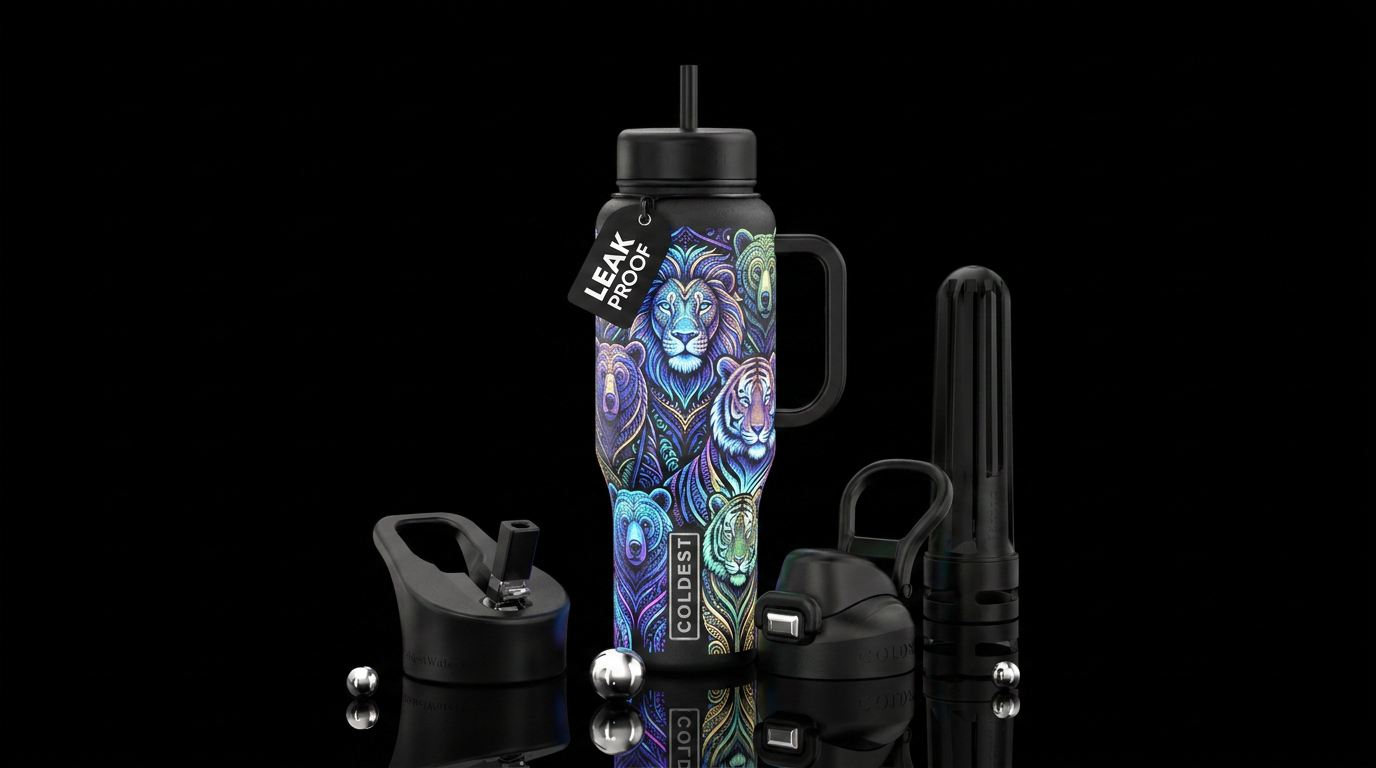 Glowie lions and tigers and bears water bottle design