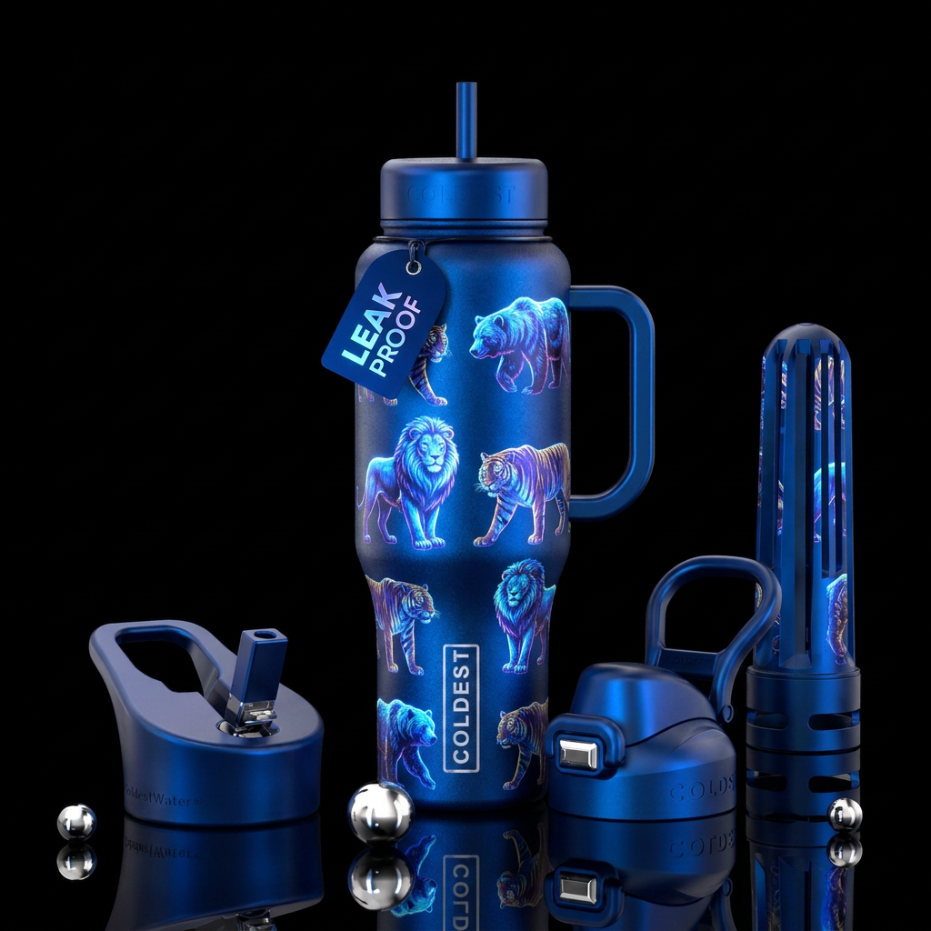 Glowie lions and tigers and bears water bottle design