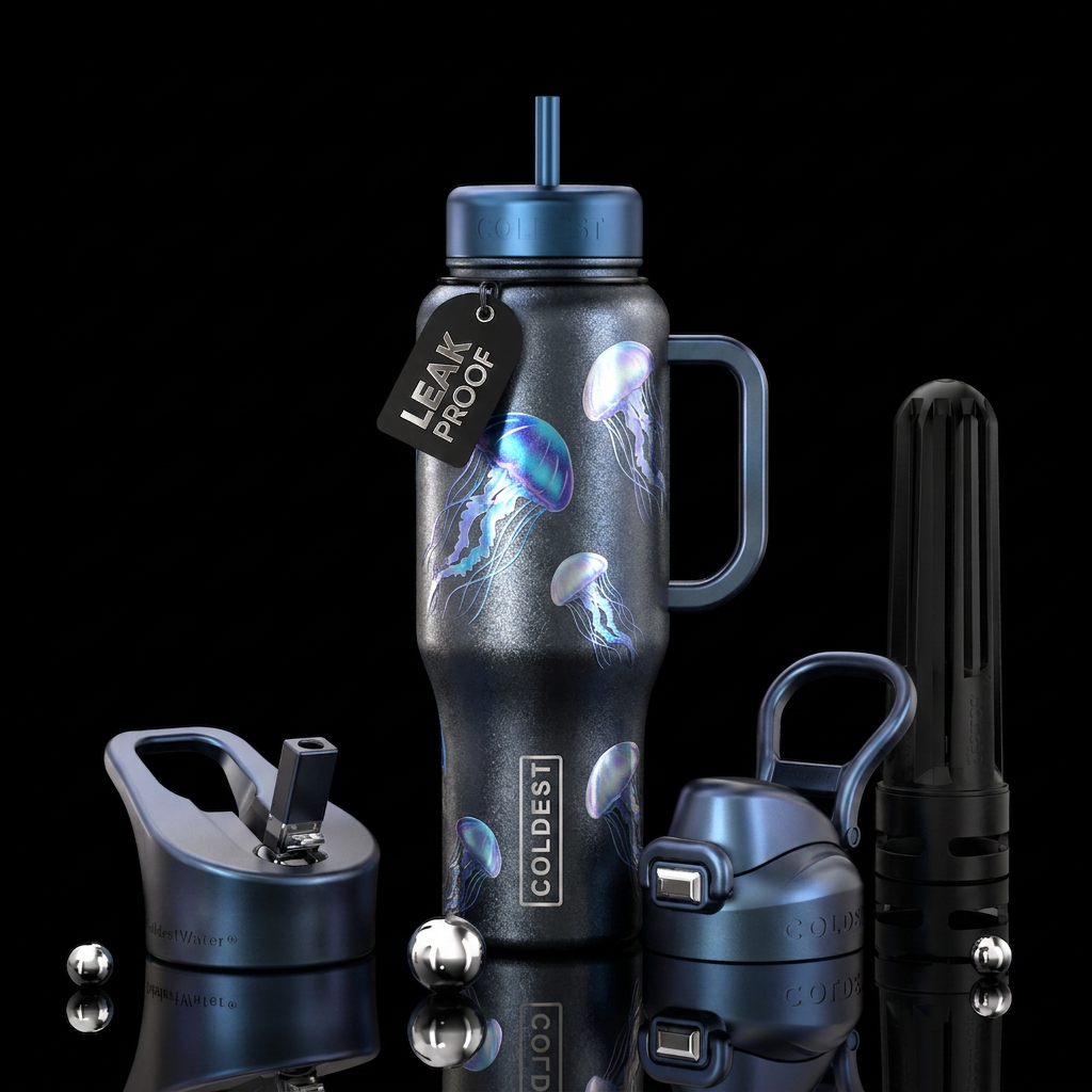 Moonlight metallic jellyfish water bottle design