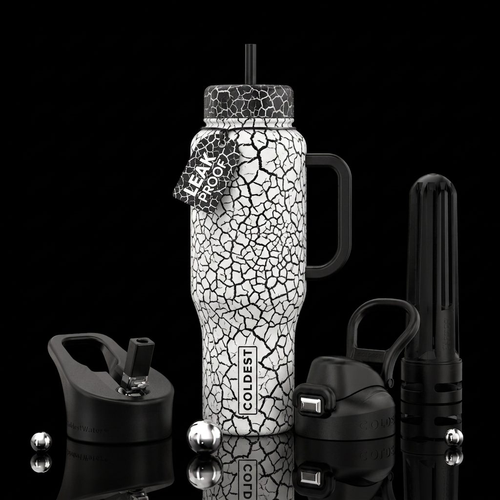 Black and white crackle water bottle design