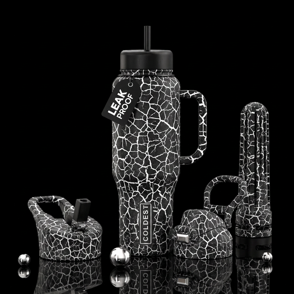 Black and white crackle water bottle design