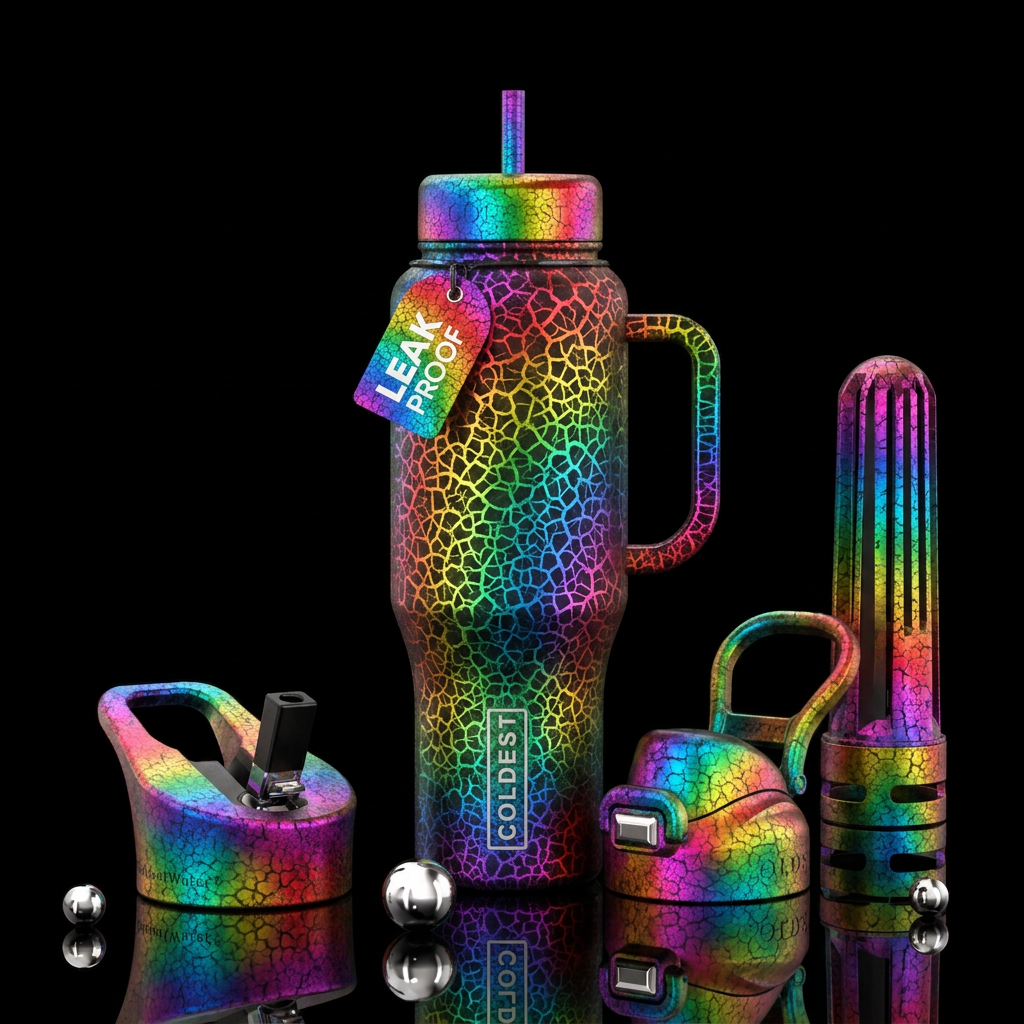 Rainbow crackle water bottle design