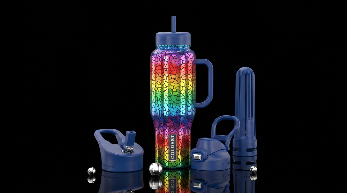 Rainbow crackle water bottle design