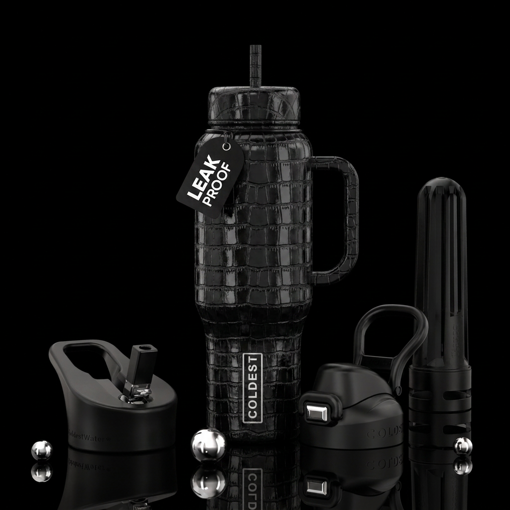 Black crocodile skin water bottle design