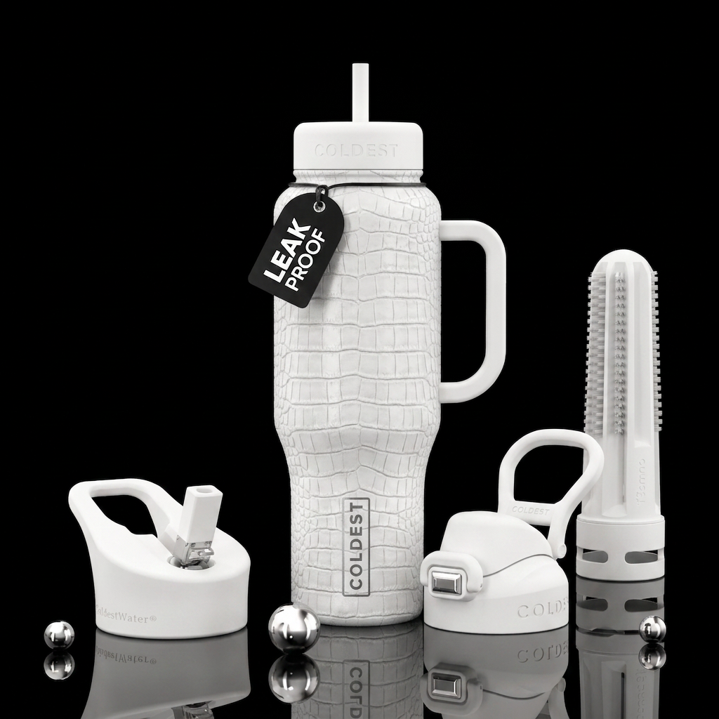 White Croc scales water bottle design
