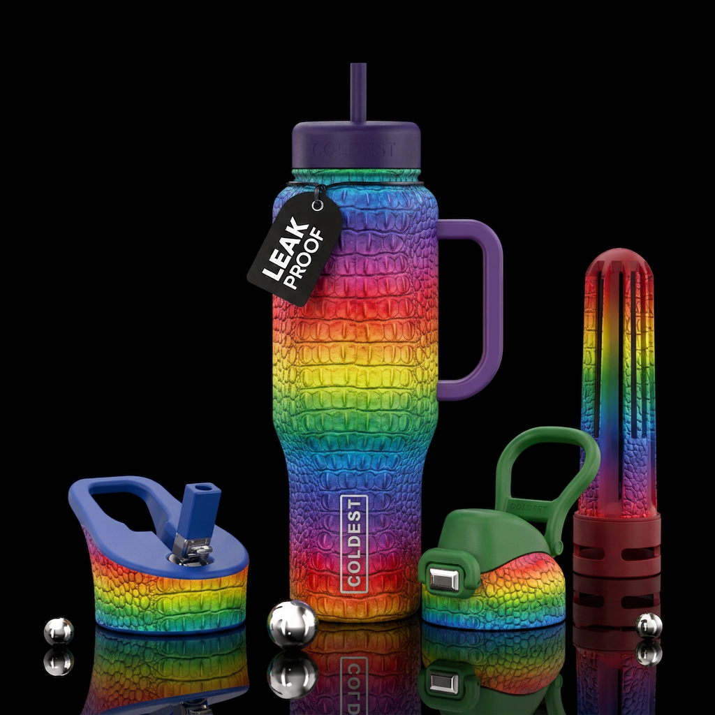 Rainbow croc, scales water bottle design