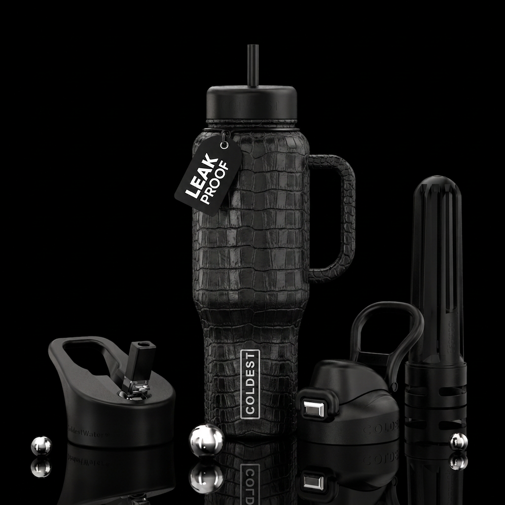 Black crocodile scales water bottle design
