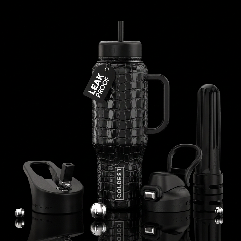 Black crocodile scales water bottle design