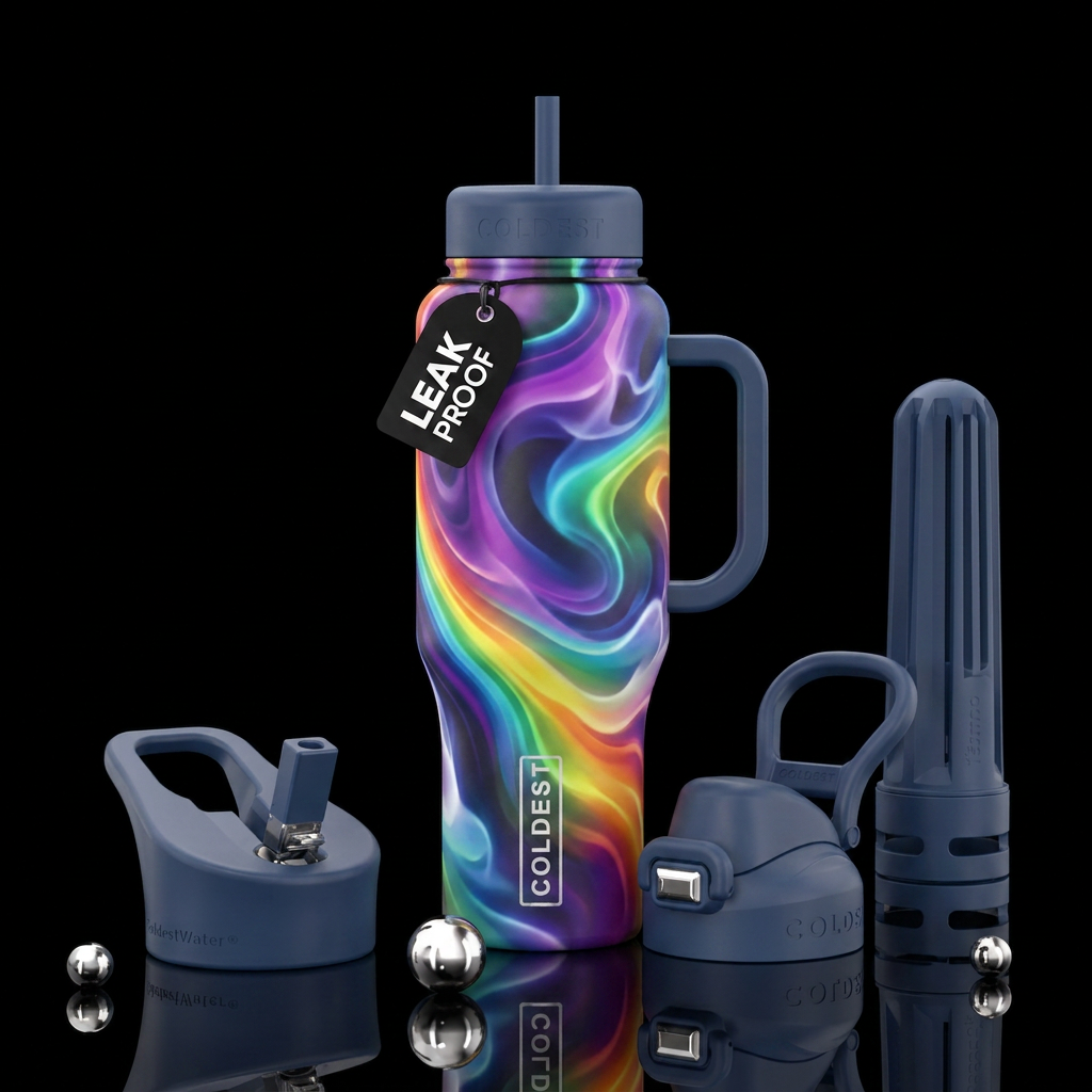 Moonlight rainbow swirls water bottle design