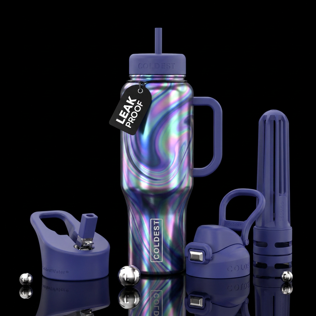 Moonlight rainbow swirls water bottle design