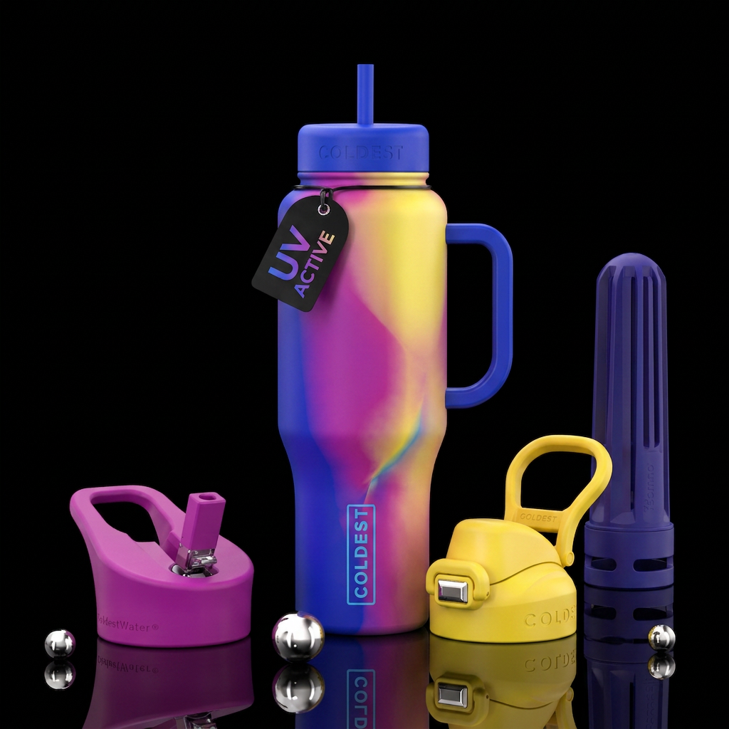 Color changing in sunlight or UV light water bottle design