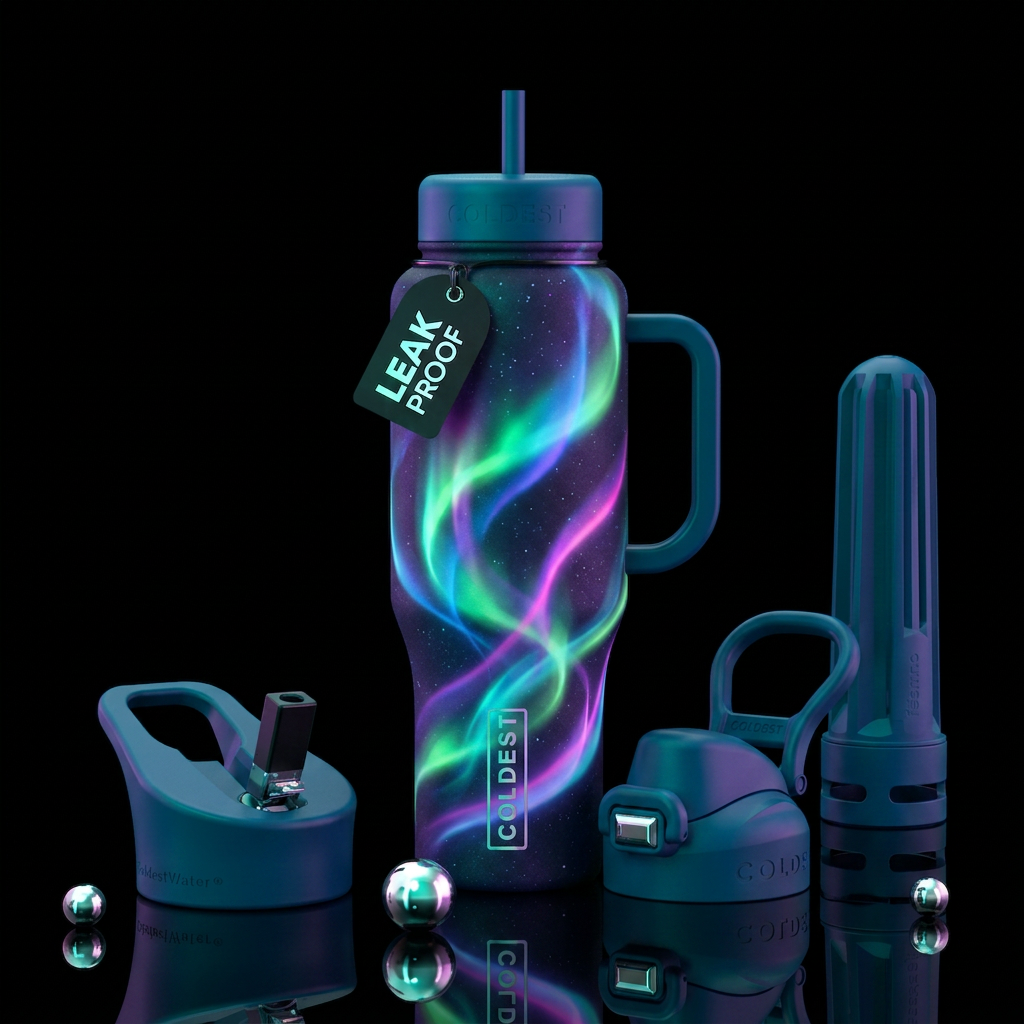 Glowie neon Northern lights water bottle design