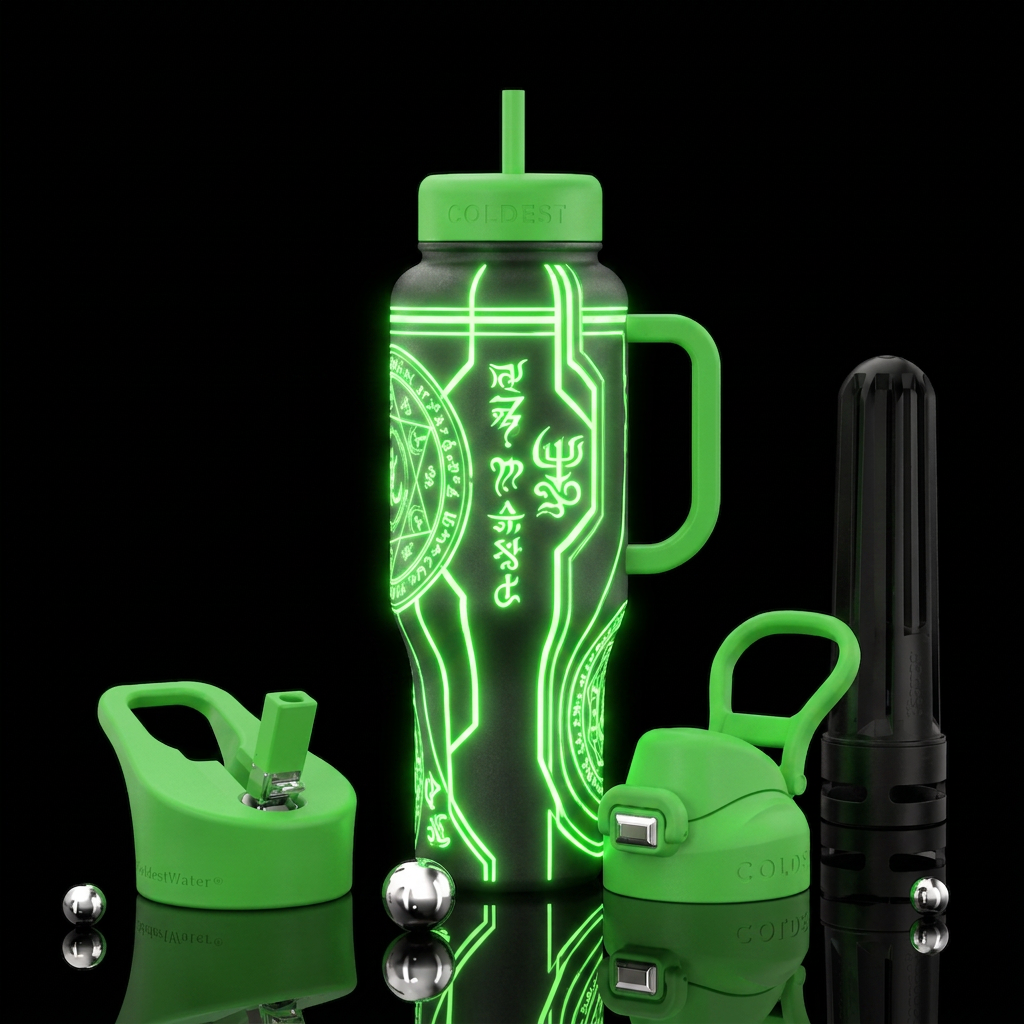 Kryptonite green spells neon glow water bottle design
