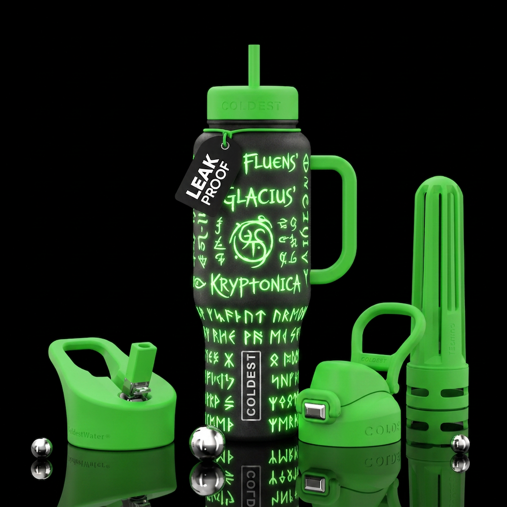 Kryptonite green spells neon glow water bottle design