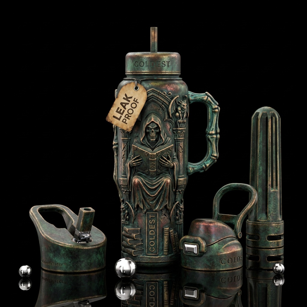 Crypt keeper horror reader water bottle design