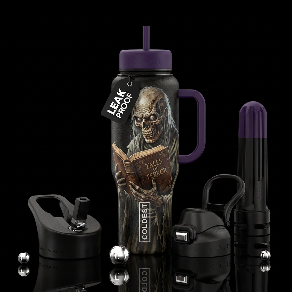 Crypt keeper horror reader water bottle design