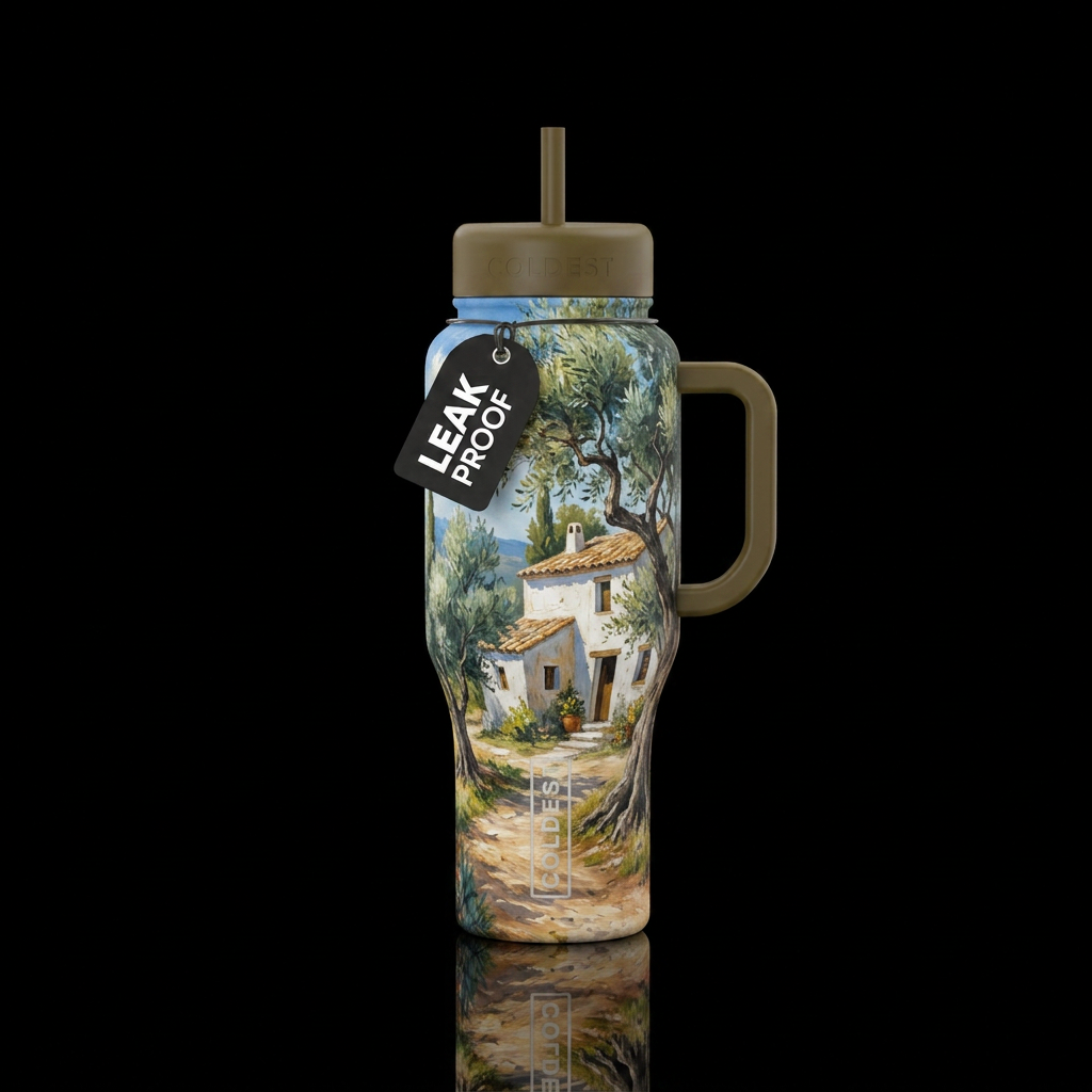 The white cottage among the olive trees bingo water bottle design