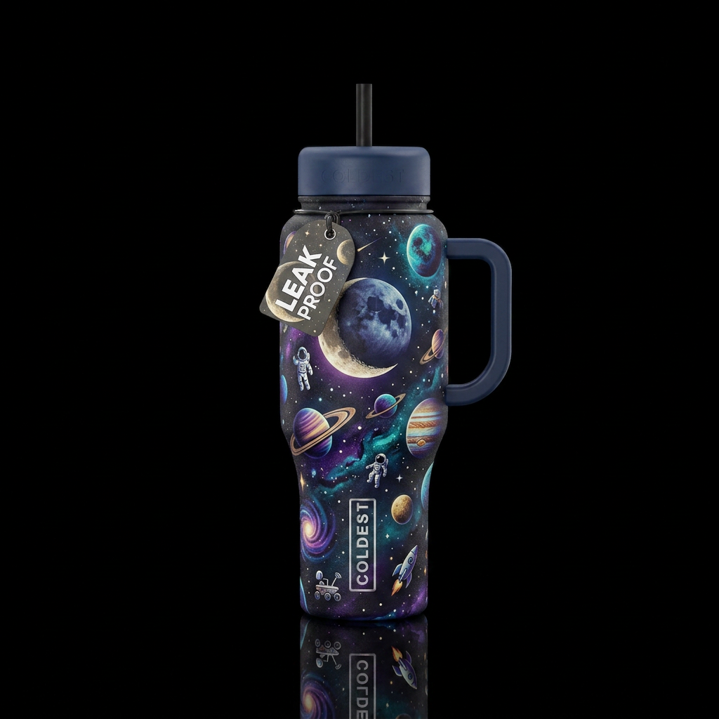 Moonlight space exploration water bottle design