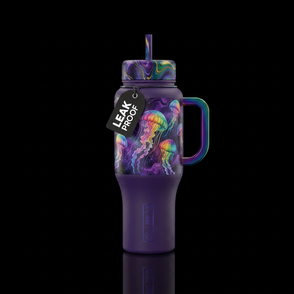 Deep purple bottle rainbow handle marble lid rainb... water bottle design