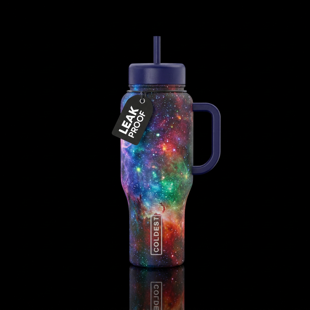 Rainbow galactic swirls water bottle design