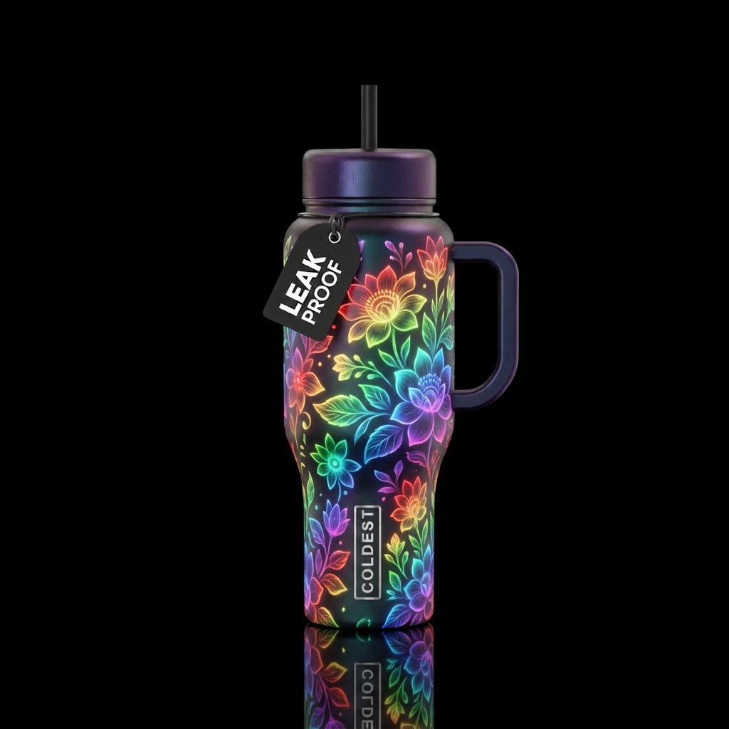 Rainbow floral glow water bottle design