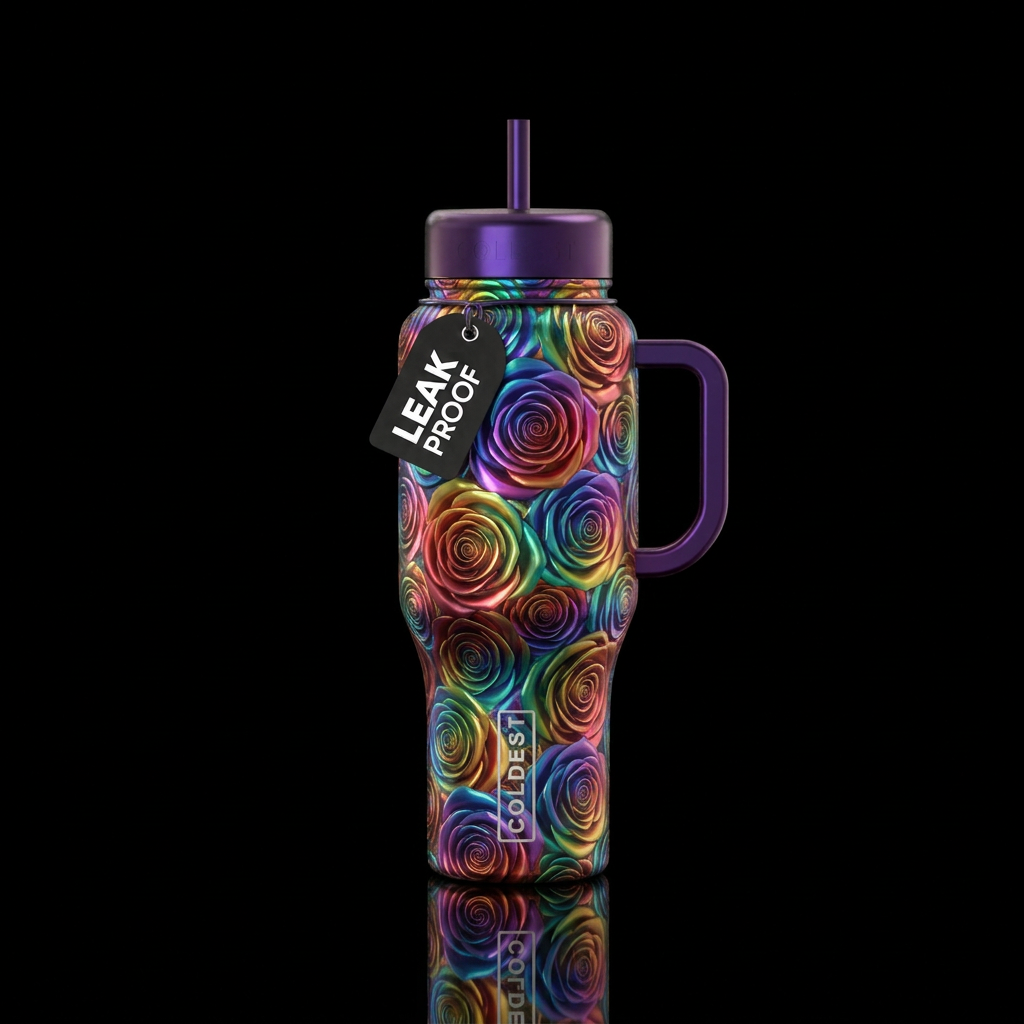 Rainbow roses metallic water bottle design